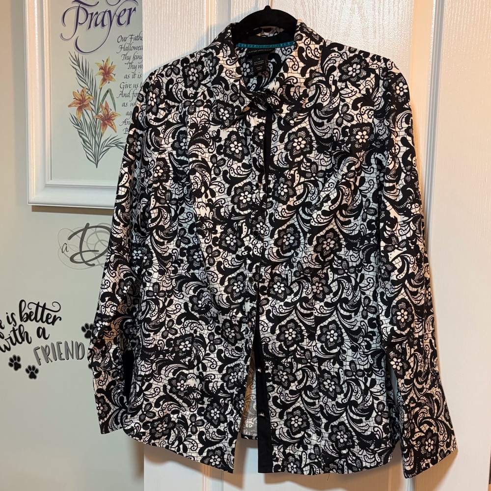 Lane Bryant Black and White Printed Blouse